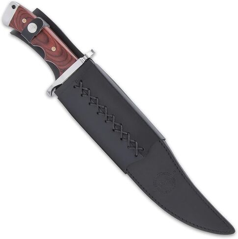 سكين جيل هيبن بلودوود ماغنوم باوي وغمد حزام جلدي - شفرة من الفولاذ المقاوم للصدأ 3Cr13، مقبض من خشب الدم، دبابيس فسيفساء، حلق وواقي من الفولاذ المقاوم للصدأ، يستخدم للصيد - الطول 18 1/4 بوصة in Kuwait