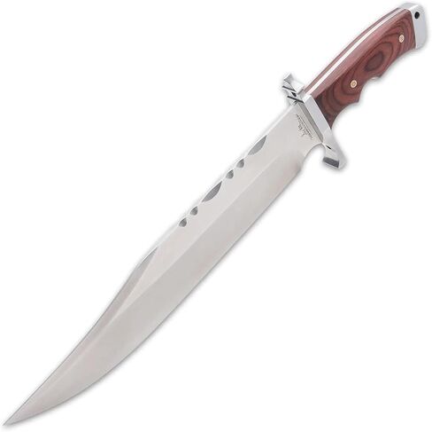 سكين جيل هيبن بلودوود ماغنوم باوي وغمد حزام جلدي - شفرة من الفولاذ المقاوم للصدأ 3Cr13، مقبض من خشب الدم، دبابيس فسيفساء، حلق وواقي من الفولاذ المقاوم للصدأ، يستخدم للصيد - الطول 18 1/4 بوصة in Kuwait