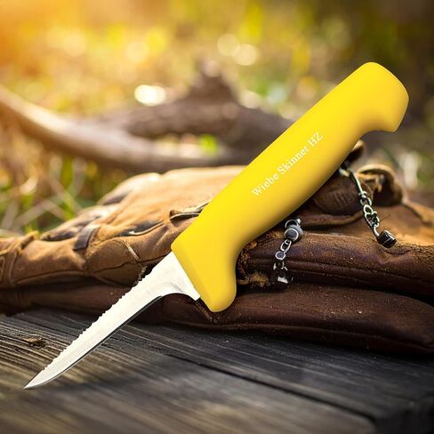 Wiebe Skinner HZ Dual-Sided Hunting Knife – 4" Fixed Blade with Serrated Saw Edge & Wicked Sharp Plain Edge – Full Tang, Ultimate Skinning & Processing Tool for Big Game, Deer in Kuwait