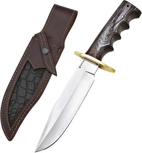 13-inch Bowie Knife, Full Tang Fixed Blade, Wood Handle Damascus Steel Hunting Knife with Scout Horizontal Carry Leather Sheath for Camping, Hiking, Survival (Walnut Wood) in Saudi Arabia