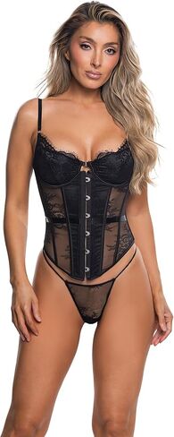 Lace Corset For Women: Roma Essentials Lace Lingerie Corset Bustier Underwire Balconette Cup Steel Boning Lace Up Back Outfit in Saudi Arabia
