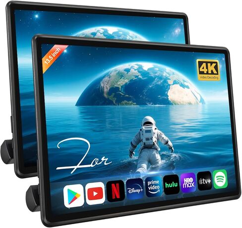 13.5" Android 13 Car Headrest Monitor-4K Video Player for Back Seat, 4G+64G, Wireless Phone Mirroring Airplay, HDMI in/Out Sync, Bluetooth FM WiFi, Rear Seat Entertainment System (1-Pack) in Saudi Arabia