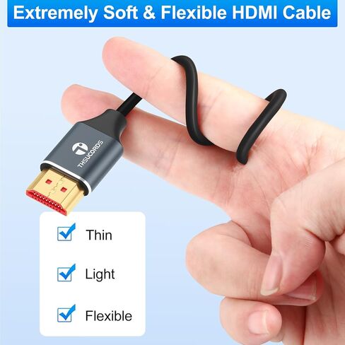 8K Silicone HDMI Cable 6.6FT, Flexible Slim High Speed HDMI 2.1 Cord Supports 8K@60Hz, 4K@120Hz 144Hz 48Gbps in Saudi Arabia