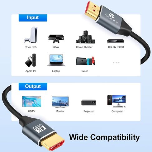 8K Silicone HDMI Cable 6.6FT, Flexible Slim High Speed HDMI 2.1 Cord Supports 8K@60Hz, 4K@120Hz 144Hz 48Gbps in Saudi Arabia