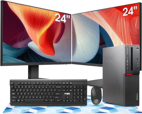 Lenovo ThinkCentre M800 SFF Desktop Computer Package, Intel Core i5 6500 3.2GHz, 16GB RAM, 512GB SSD, Dual KOORUI 24 Inch Monitors,WiFi,Bluetooth,Wireless Keyboard Mouse,HDMI (Renewed) in Saudi Arabia