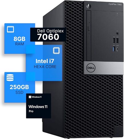 Dell Optiplex 7060 Tower Desktop Computer | Intel i7-8700 (3.4) | 32GB DDR4 RAM | 1TB SSD Solid State | Windows 11 Pro | Internal Wi-Fi 6 PCIe Adapter (Renewed) in Kuwait