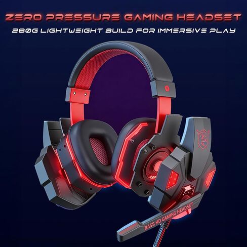 سماعة ألعاب ستيريو لجهاز PS4 PC Xbox One PS5، سماعات رأس بخاصية إلغاء الضوضاء فوق الأذن مع ميكروفون، ضوء LED، صوت محيطي 7.1، أغطية أذن ذات ذاكرة ناعمة لجهاز Nintendo Xbox Series X|S-أسود/أحمر in Saudi Arabia