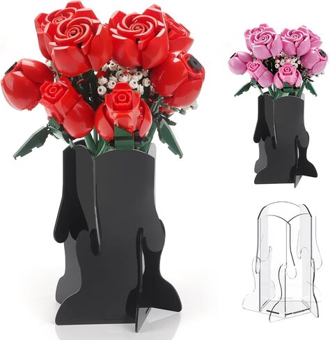 مزهرية لباقة زهور ليغو، مزهرية أكريليك لورود ليغو، هدايا عيد الحب للعشاق، حامل زهور متوافق مع مجموعات ليغو النباتية الورود وعباد الشمس 10328 10374، شفاف in Kuwait