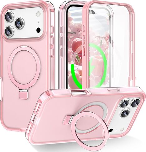 حافظة مضادة للصدمات لكامل الجسم لهاتف iPhone 17 مع حامل مغناطيسي غير مرئي [متوافق مع MagSafe] واقي شاشة مدمج للحماية من السقوط العسكري غطاء iPhone شفاف - أرجواني in Saudi Arabia