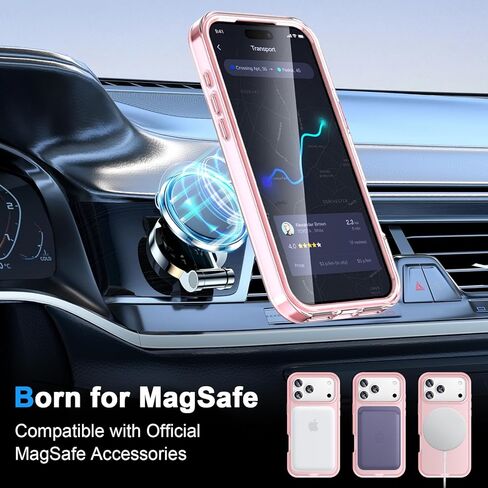 حافظة مضادة للصدمات لكامل الجسم لهاتف iPhone 17 مع حامل مغناطيسي غير مرئي [متوافق مع MagSafe] واقي شاشة مدمج للحماية من السقوط العسكري غطاء iPhone شفاف - أرجواني in Saudi Arabia