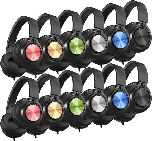 سماعات AILIHEN Classroom للمدرسة 12 حزمة - سماعات رأس سلكية مع ميكروفون عالي الدقة للطلاب من الروضة حتى الصف الثاني عشر والمعلمين، مثالية للمكتبة/التعلم عبر الإنترنت/السفر/الكمبيوتر/Chromebook/الكمبيوتر اللوحي (ملونة) in Kuwait