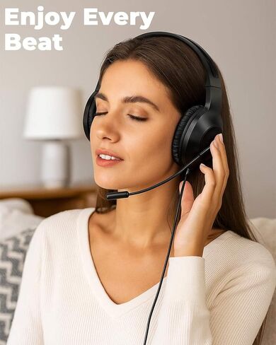 Wired Headset with Microphone for Laptop PC – Over-Ear Headphones with Stereo Sound & Noise-Cancelling Mic, 3.5mm Plug Comfortable Headset for Work, Online Classes, Gaming, and Music Listening in Saudi Arabia