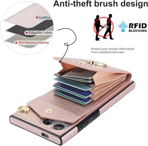 Asuwish Phone Case for Samsung Galaxy S25 Ultra 5G Wallet Cover with Tempered Glass Screen Protector and RFID Blocking Ring Stand Credit Card Holder Cell S25Ultra 25S S 25 25Ultra Women Men Rose Gold in Kuwait