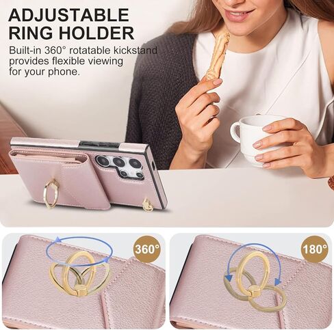 Asuwish Phone Case for Samsung Galaxy S25 Ultra 5G Wallet Cover with Tempered Glass Screen Protector and RFID Blocking Ring Stand Credit Card Holder Cell S25Ultra 25S S 25 25Ultra Women Men Rose Gold in Kuwait