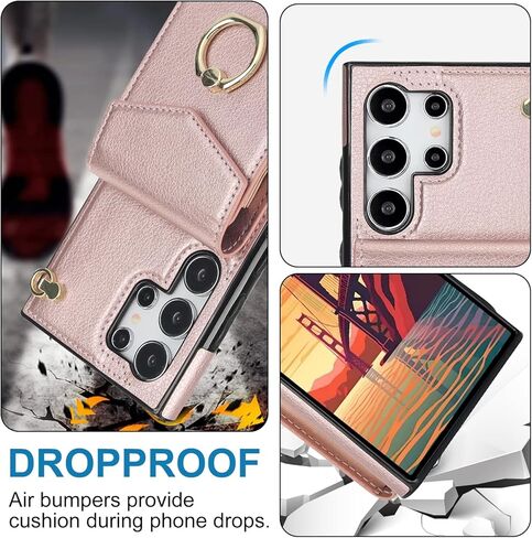 Asuwish Phone Case for Samsung Galaxy S25 Ultra 5G Wallet Cover with Tempered Glass Screen Protector and RFID Blocking Ring Stand Credit Card Holder Cell S25Ultra 25S S 25 25Ultra Women Men Rose Gold in Kuwait