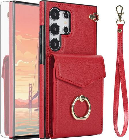 Asuwish Phone Case for Samsung Galaxy S25 Ultra 5G Wallet Cover with Tempered Glass Screen Protector and RFID Blocking Ring Stand Credit Card Holder Cell S25Ultra 25S S 25 25Ultra Women Men Rose Gold in Kuwait