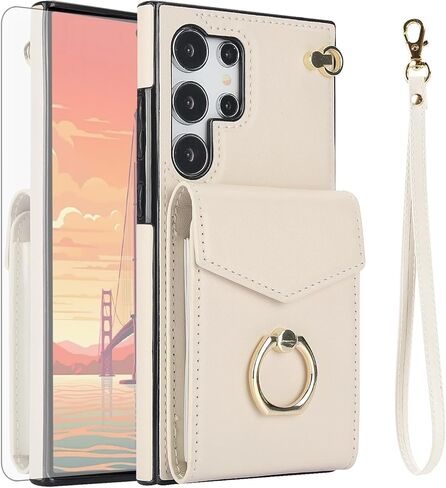 Asuwish Phone Case for Samsung Galaxy S25 Ultra 5G Wallet Cover with Tempered Glass Screen Protector and RFID Blocking Ring Stand Credit Card Holder Cell S25Ultra 25S S 25 25Ultra Women Men Rose Gold in Kuwait