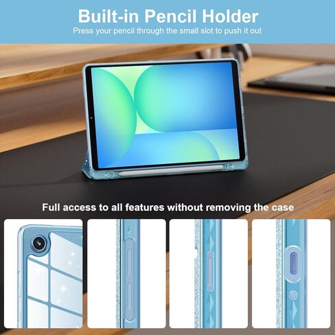 Lainergie Case for Samsung Galaxy Tab A11+/A9+ Plus 11 Inch 2026/2023, Cute Glittering Sparkly Shockproof Cover with Sparkly Crystal Clear Back and Pencil Holder for Galaxy Tab A11+/A9+, Blue in Saudi Arabia