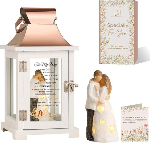 HugMemories 50th Anniversary Lantern with Couple Hand-Painted Figure for Couple, Wife, Husband, Parents, 50th Wedding for Her, Him, Valentine’s Day, Birthday in Saudi Arabia