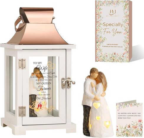 HugMemories 50th Anniversary Lantern with Couple Hand-Painted Figure for Couple, Wife, Husband, Parents, 50th Wedding for Her, Him, Valentine’s Day, Birthday in Saudi Arabia