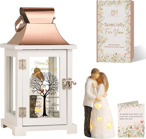 HugMemories 50th Anniversary Lantern with Couple Hand-Painted Figure for Couple, Wife, Husband, Parents, 50th Wedding for Her, Him, Valentine’s Day, Birthday in Saudi Arabia