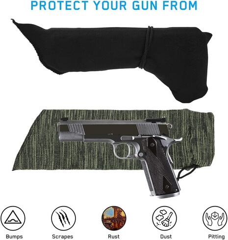 WIOR 6 عبوات من جوارب البندقية، جوارب بندقية متماسكة مقاس 40.64 × 10.16 سم للمسدس / المسدس / المسدس، غطاء حماية من السيليكون المعالج بغطاء بندقية مع إغلاق برباط للصيد والرماية ومضاد للصدأ والرطوبة in Kuwait