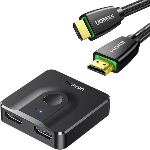 UGREEN HDMI Switch 4K@60Hz, Bi-Directional HDMI Switcher 2 in 1 Out HDMI Splitter Bundle with 4K HDMI Cable 6.6FT,18Gbps High Speed Braided HDMI Cord 2.0 with Ethernet in Saudi Arabia