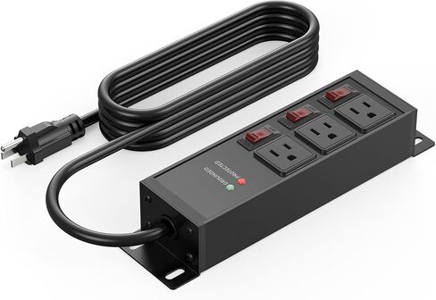 CCCEI 3 منافذ للحماية من زيادة التيار، قطاع الطاقة 20 أمبير، مفاتيح فردية. سلك تمديد 12 قياس، التحميل الزائد، حماية الأرض. موسع كهربائي للتركيب على الحائط للجراج، 10 قدم، أسود. in Kuwait