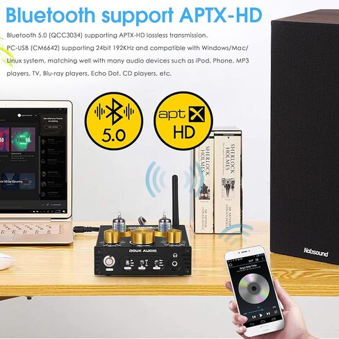 Douk Audio P1 Vacuum Tube Preamp & GE JAN 5654W حزمة الأنابيب المتطابقة: ترقية صوت ممتازة مع بلوتوث APTX-HD، USB DAC، مضخم صوت سماعة الرأس in Saudi Arabia
