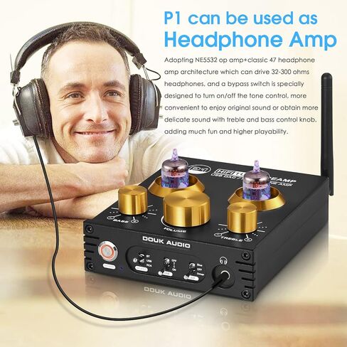 Douk Audio P1 Vacuum Tube Preamp & GE JAN 5654W حزمة الأنابيب المتطابقة: ترقية صوت ممتازة مع بلوتوث APTX-HD، USB DAC، مضخم صوت سماعة الرأس in Saudi Arabia