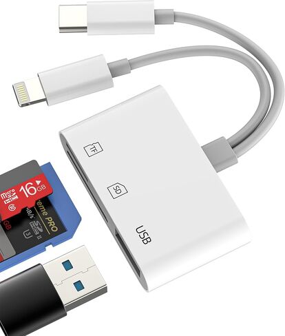 قارئ بطاقة SD لجهاز iPhone 16 محول Lightning USB C (3in2) USB عصا ذاكرة الكاميرا الرقمية لأجهزة Apple لجهاز iPad ملحقات الهاتف محرك فلاش نوع C كابل OTG TF MacBook متوافق مع Samsung in Kuwait