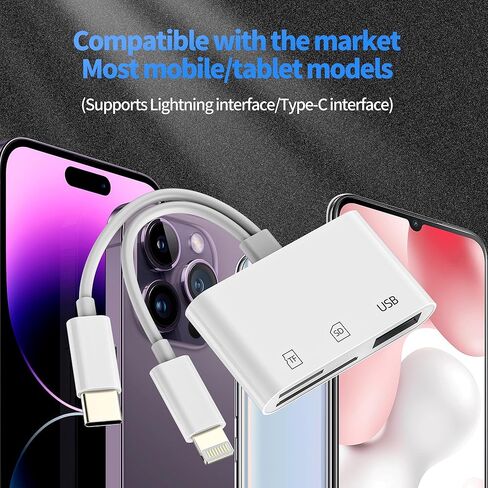 قارئ بطاقة SD لجهاز iPhone 16 محول Lightning USB C (3in2) USB عصا ذاكرة الكاميرا الرقمية لأجهزة Apple لجهاز iPad ملحقات الهاتف محرك فلاش نوع C كابل OTG TF MacBook متوافق مع Samsung in Kuwait
