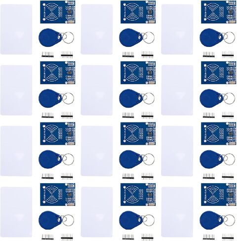 مجموعة RFID مكونة من 12 قطعة: وحدة استشعار بطاقة IC Mifare RC522 RF مع بطاقات S50 الفارغة وسلاسل المفاتيح، متوافقة مع Arduino وRaspberry Pi in Kuwait