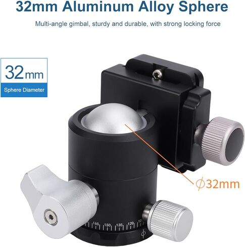 Yunseity Tripod Ball Head, 30mm Metal Ball Head with 360 Degree Panoramic Base and Arca Type Plate, for DSLR Camera Tripod Monopod Load 8KG in Saudi Arabia