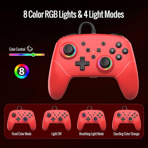 BETMI RGB وحدة تحكم سلكية احترافية للمحول 2 مع مستشعر حركة 9 محاور/زر C/عصا تحكم بتأثير القاعة/إضاءة LED/اهتزاز مزدوج/مقبس استريو مدمج/ماركو، لوحة ألعاب مناسبة للتبديل/Lite/OLED/الكمبيوتر (أحمر) in Kuwait