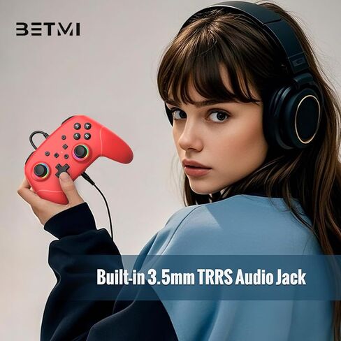 BETMI RGB وحدة تحكم سلكية احترافية للمحول 2 مع مستشعر حركة 9 محاور/زر C/عصا تحكم بتأثير القاعة/إضاءة LED/اهتزاز مزدوج/مقبس استريو مدمج/ماركو، لوحة ألعاب مناسبة للتبديل/Lite/OLED/الكمبيوتر (أحمر) in Kuwait