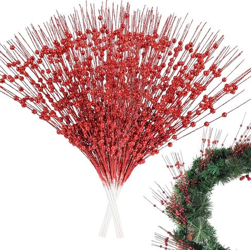 N&T NIETING 10 Pack Artificial Glitter Berry Stem Ornaments 15.7 Inchs Christmas Tree Picks, Christmas Home Decor Wreath Winter Décor Fireplace Holiday Crafts Berries Decoration in Saudi Arabia