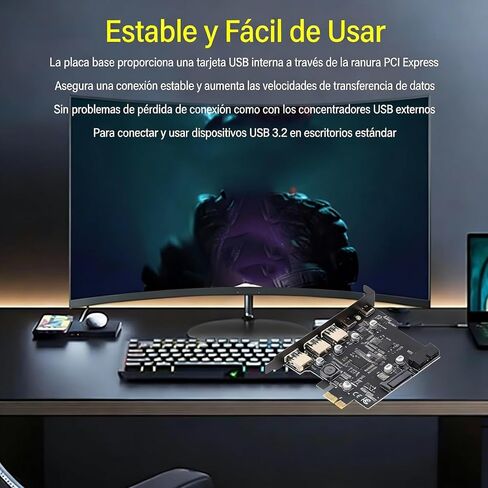 Yosoo Health Gear PCIe إلى USB 3.2 Gen 1 Card، 5Gbps 3 USB Type A 2 USB Type C 5 Port 19 Pin PCI Express بطاقة توسيع لسطح المكتب لنظام التشغيل Linux in Kuwait