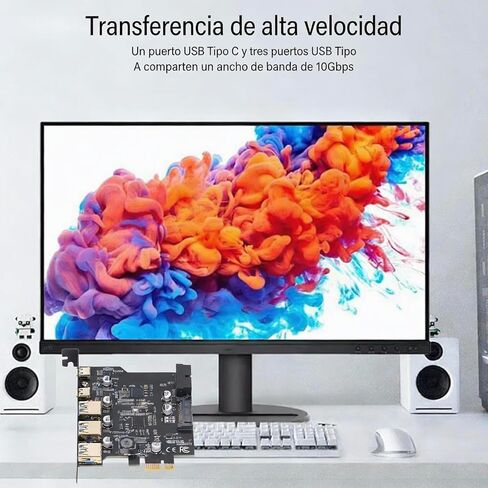 Yosoo Health Gear PCIe إلى USB 3.2 Gen 1 Card، 5Gbps 3 USB Type A 2 USB Type C 5 Port 19 Pin PCI Express بطاقة توسيع لسطح المكتب لنظام التشغيل Linux in Kuwait
