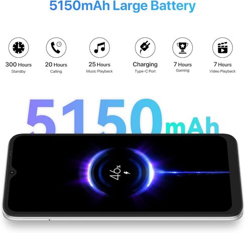 هاتف ذكي UMIDIGI مقاس 6.5 بوصة غير مقفل، 6+126 جيجابايت، بطارية طويلة الأمد بقدرة 5150 مللي أمبير في الساعة، كاميرا رئيسية بدقة 50 ميجابكسل، كاميرا سيلفي بدقة 8 ميجابكسل، بطاقة SIM مزدوجة غير مقفلة، أندرويد in Kuwait