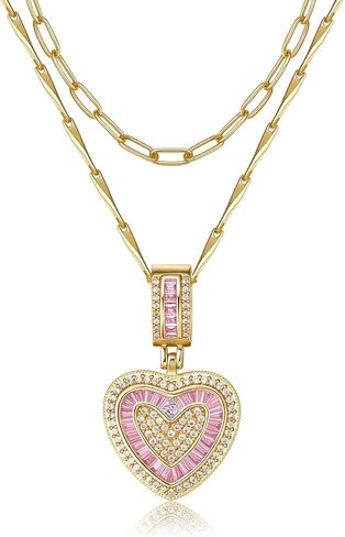 MEIITRUE Heart Necklaces for Women Trendy 14k Gold Plated Dainty Layered Chain Necklace Set,Cubic Zirconia Heart Pendant, Stackable Choker Jewelry Gifts for Her in Saudi Arabia