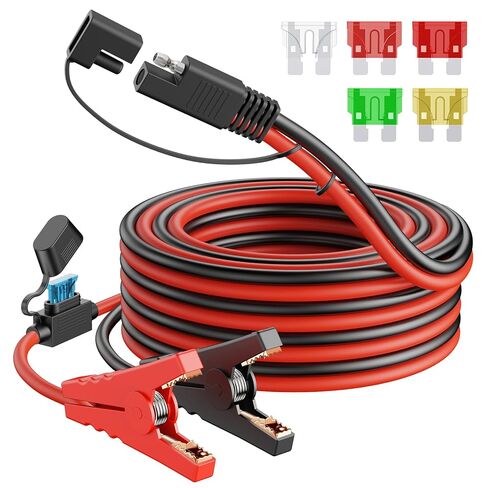 كابل 14AWG 10FT SAE إلى كابل التمساح للبطارية، 12V SAE 2Pin كابل تمساح سريع الفصل مع مصهر 15A للطاقة الشمسية، البطارية، الدراجة النارية، السيارة، RV، وصلة شحن مقاومة للماء للشاحنات in Kuwait