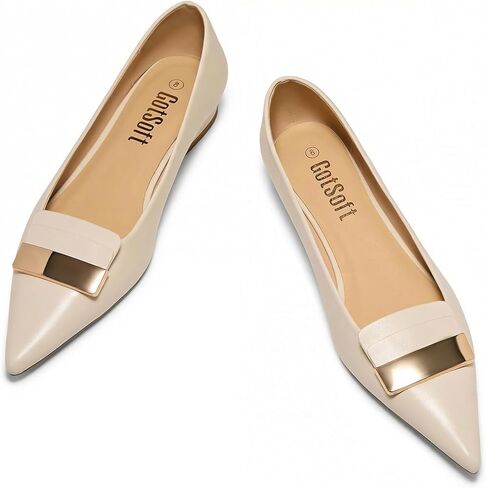 Women's Pointed Toe Metal Deco Flats Slip on Flat Comfortable Dress Shoes in Kuwait