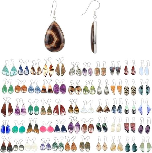 Handmade 5, 10 & 20 Pair Gemstone Earrings Set for women, Silver Plated Earrings Pairs for Women, Natural Healing Stones Jewelry Gifts Pack in Kuwait