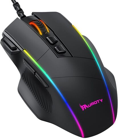 ماوس ألعاب Pauroty RGB سلكي، ماوس ألعاب مريح للكمبيوتر الشخصي مع إضاءة خلفية Chroma RGB، 8000 نقطة في البوصة قابلة للتعديل، 8 أزرار قابلة للبرمجة وزر إطلاق النار، توصيل وتشغيل ماوس كمبيوتر USB لأجهزة Windows Mac PC Gamer in Kuwait