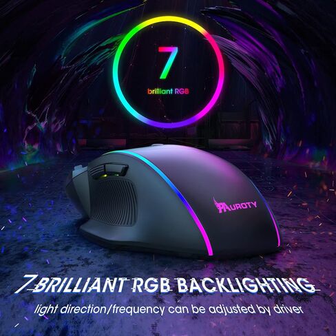 ماوس ألعاب Pauroty RGB سلكي، ماوس ألعاب مريح للكمبيوتر الشخصي مع إضاءة خلفية Chroma RGB، 8000 نقطة في البوصة قابلة للتعديل، 8 أزرار قابلة للبرمجة وزر إطلاق النار، توصيل وتشغيل ماوس كمبيوتر USB لأجهزة Windows Mac PC Gamer in Kuwait