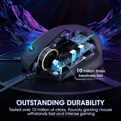 ماوس ألعاب Pauroty RGB سلكي، ماوس ألعاب مريح للكمبيوتر الشخصي مع إضاءة خلفية Chroma RGB، 8000 نقطة في البوصة قابلة للتعديل، 8 أزرار قابلة للبرمجة وزر إطلاق النار، توصيل وتشغيل ماوس كمبيوتر USB لأجهزة Windows Mac PC Gamer in Kuwait