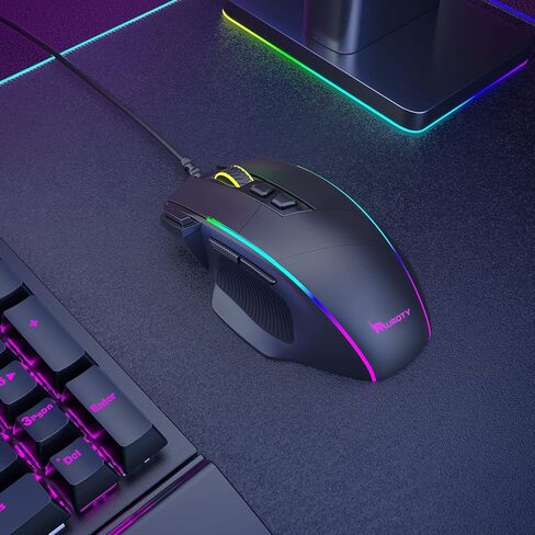 ماوس ألعاب Pauroty RGB سلكي، ماوس ألعاب مريح للكمبيوتر الشخصي مع إضاءة خلفية Chroma RGB، 8000 نقطة في البوصة قابلة للتعديل، 8 أزرار قابلة للبرمجة وزر إطلاق النار، توصيل وتشغيل ماوس كمبيوتر USB لأجهزة Windows Mac PC Gamer in Kuwait