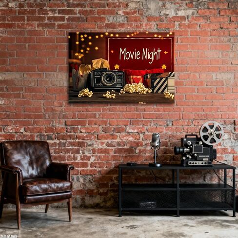 CGXLB Movie Theater Room Decor Movie Sign Canvas Print Retro Cinema Spotlight & Popcorn Posters Home Theater Room Media Film Wall Art 12"x18" in Saudi Arabia