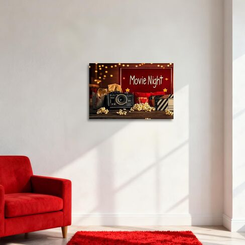 CGXLB Movie Theater Room Decor Movie Sign Canvas Print Retro Cinema Spotlight & Popcorn Posters Home Theater Room Media Film Wall Art 12"x18" in Saudi Arabia